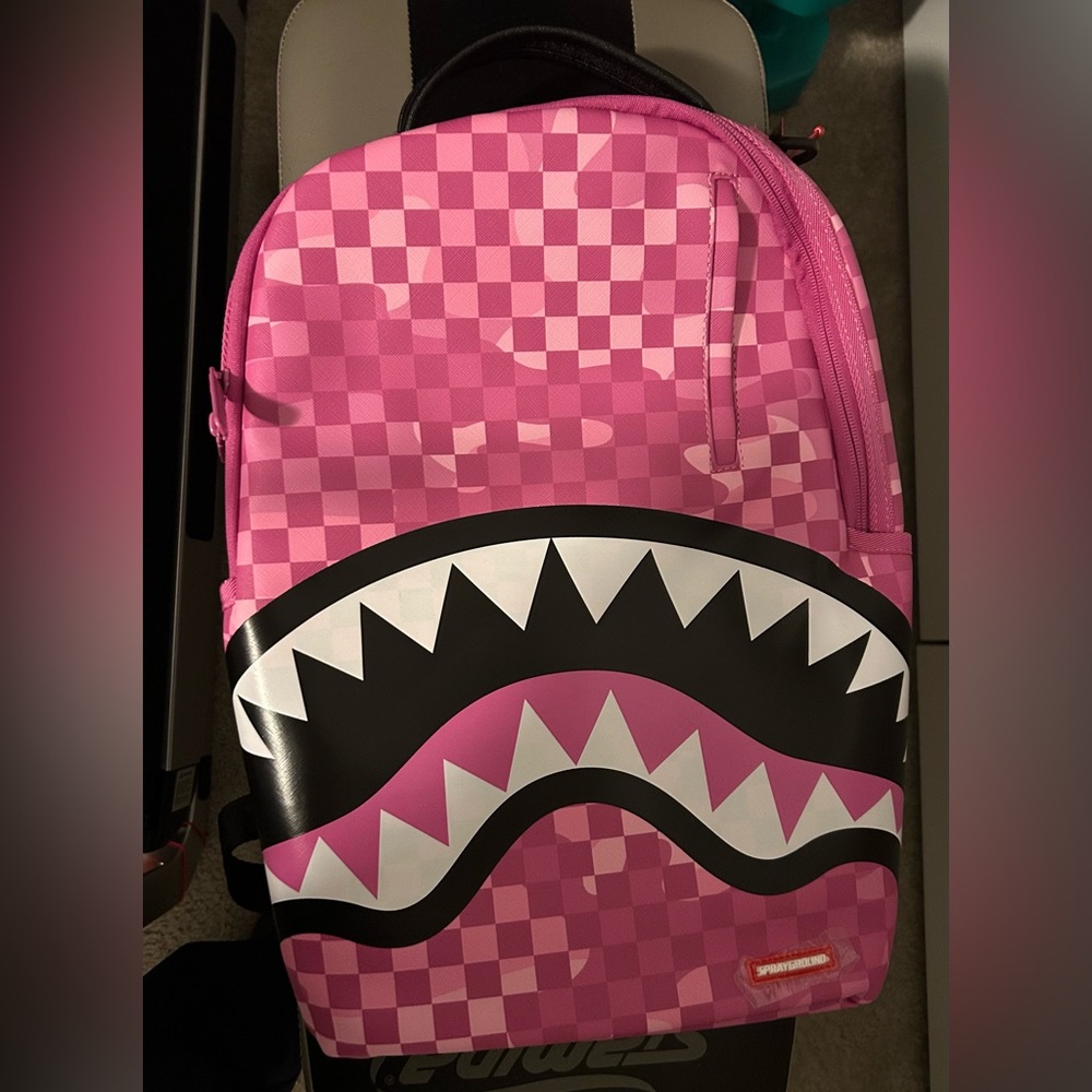 Sprayground Pink Checkered Shark Backpack - Picture 4 of 6